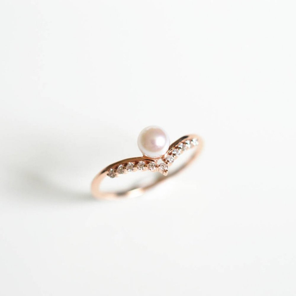 NEW 18K Rose Gold Diamond Pearl Ring - Picture 3 of 4